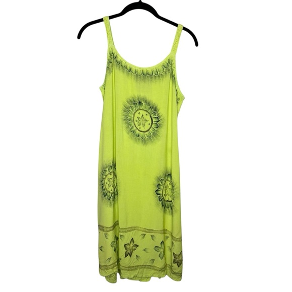 RAYA SUN / bright lime green boho y2k 90s indie sleeveless dress / L - Picture 1 of 8